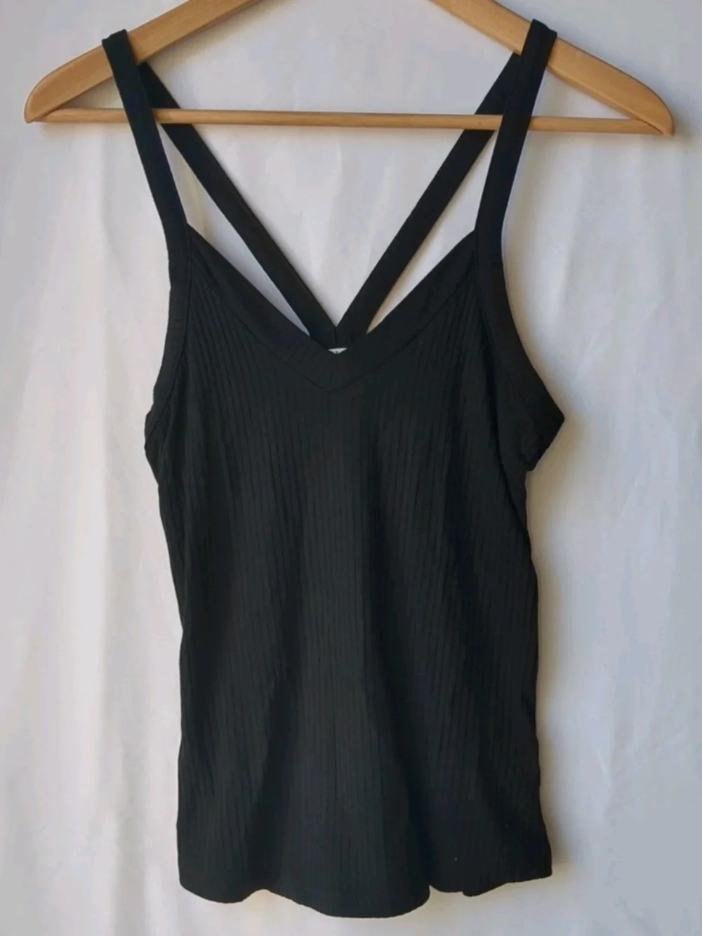 Black Ribbed V-Neck Strappy Tank Top